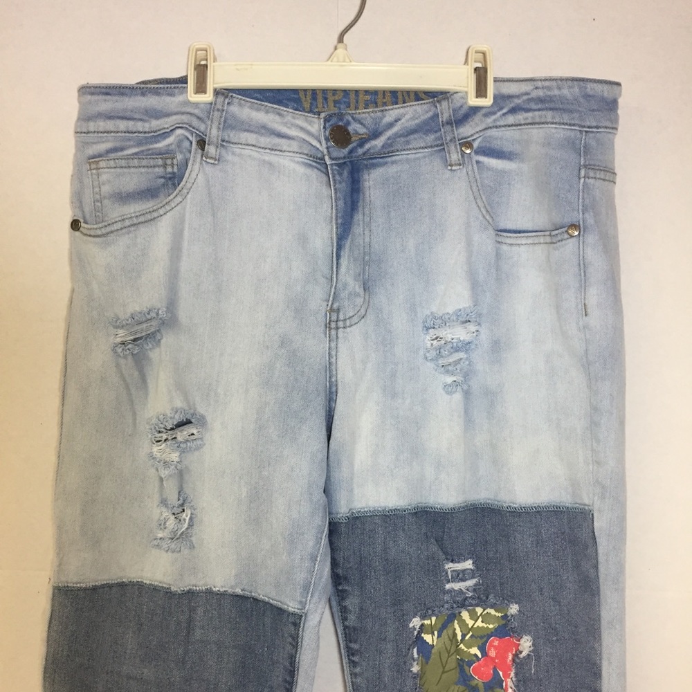 Vip Distressed Painted Patch Patched Straight Leg… - image 2